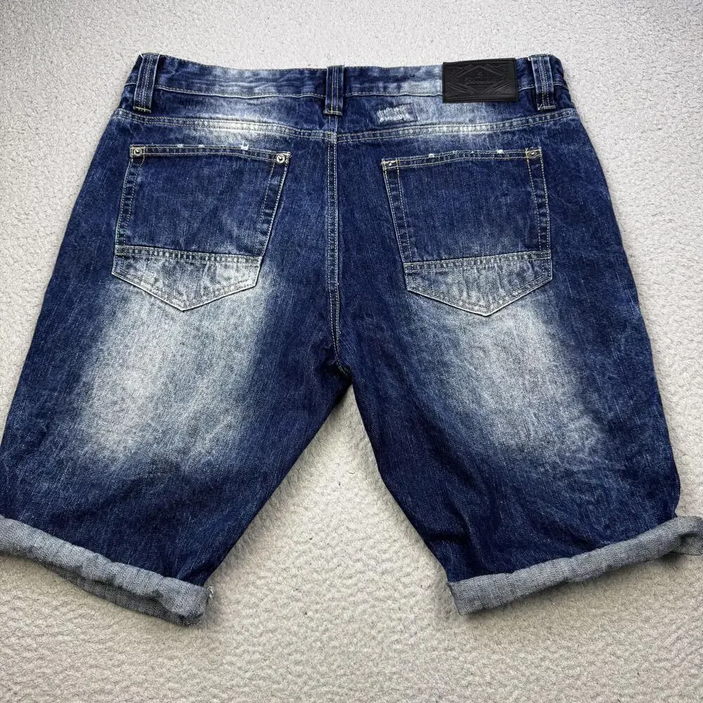 Southpole Shorts Mens 36 Blue Distressed Denim Ripped Jean Relaxed Fit Urban